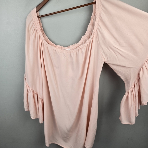 BLACK/BEAD Flowy Boho Cold Shoulder Blouse Blush Pink‎ Womens Plus Size 2X? - Picture 3 of 11